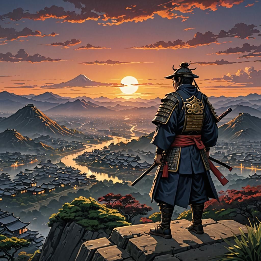 Shogun Watches Sunrise: Manga Style Art