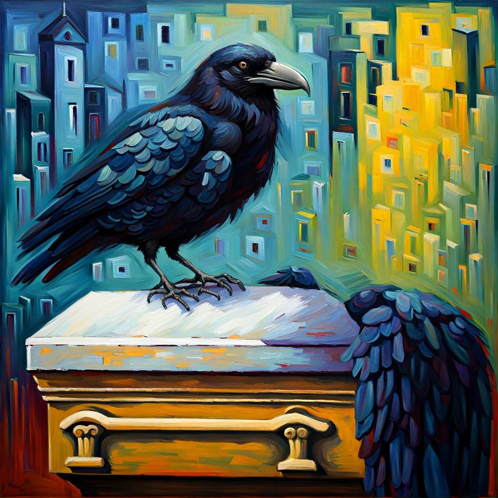 New Orleans Funeral with Raven as Impasto Painting