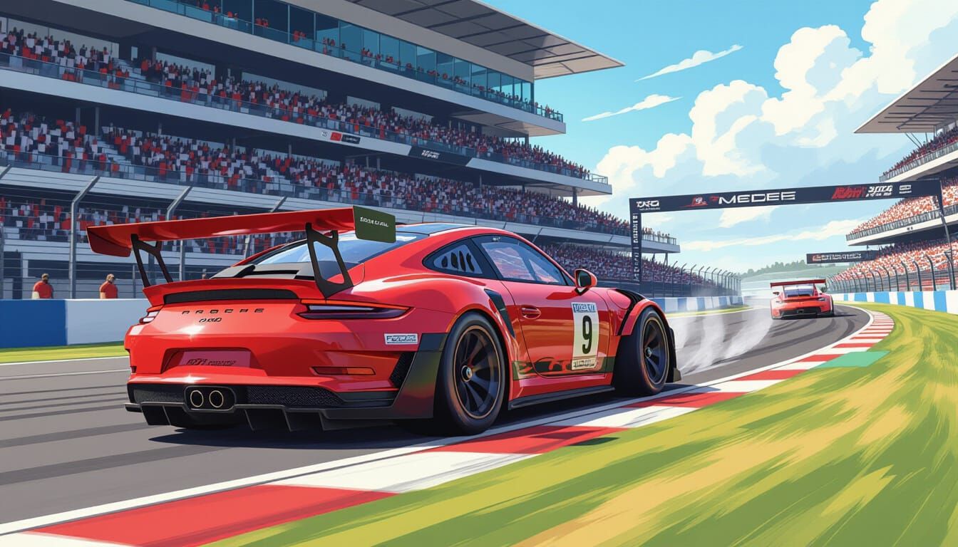 Porsche 911 GT3 RS Races at Circuit de la Sarthe in Comic St...