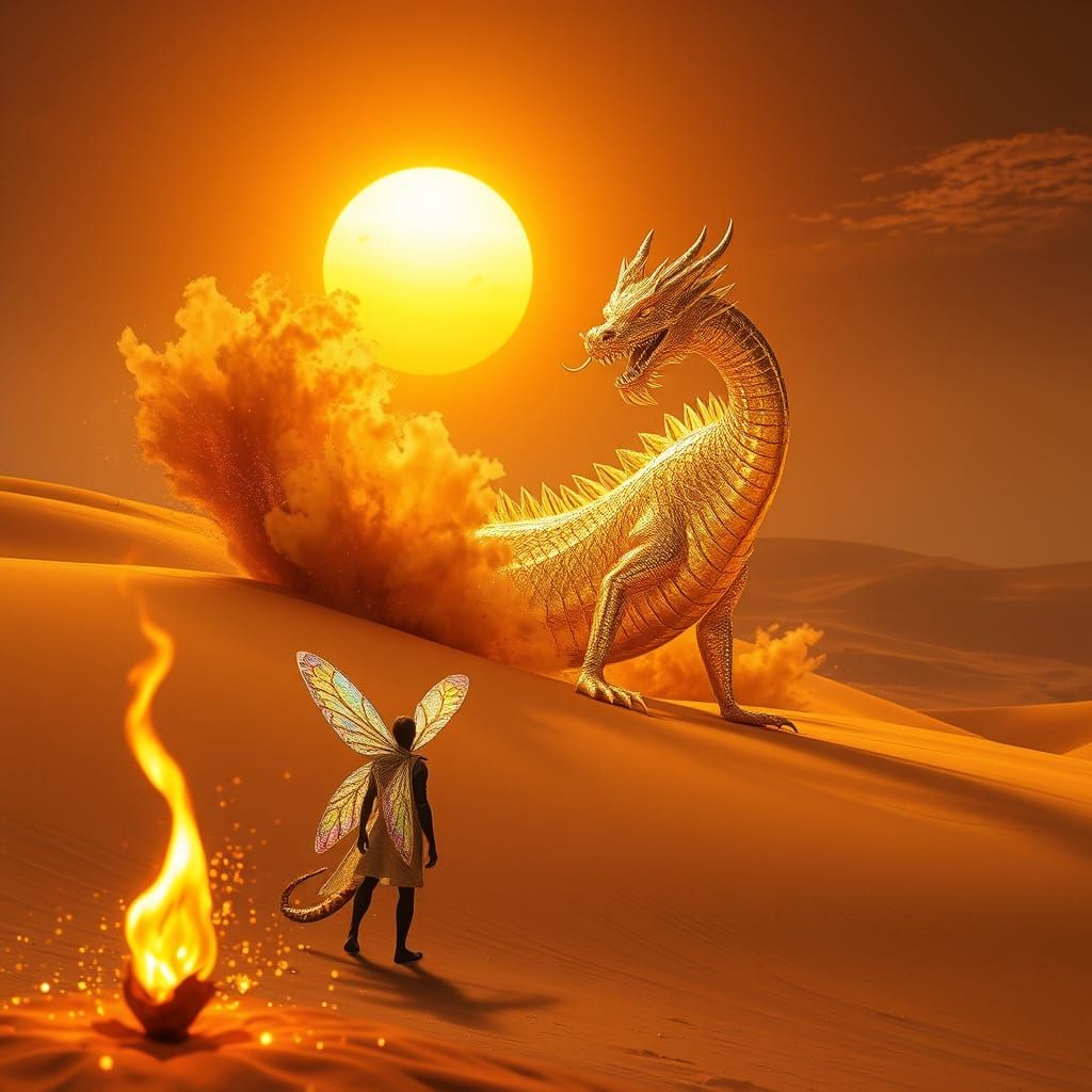 Golden Sand Dragon Blazes Across Desert Dunes in a Fiery, Sh...