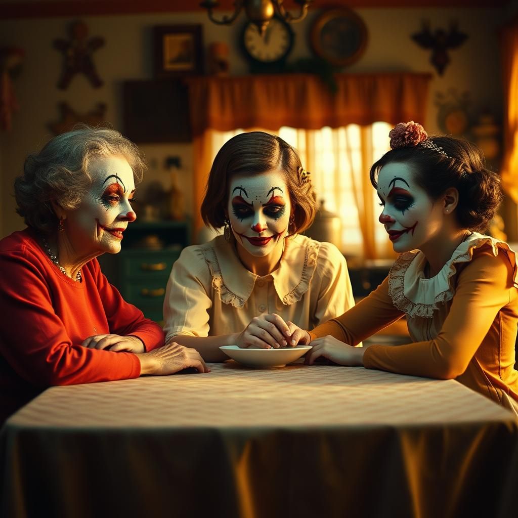 Three Generations of Clowns in Warm Golden Light