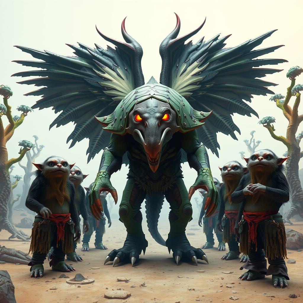 Chimeric Creature Amidst Eerie Desert Landscape