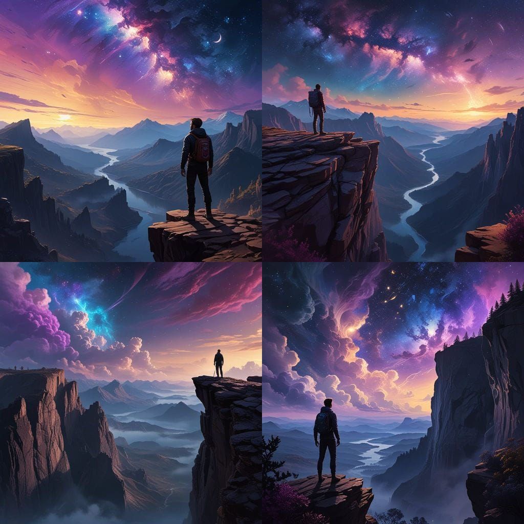 Cosmic Traveler Gazing at Nebula, Digital Painting