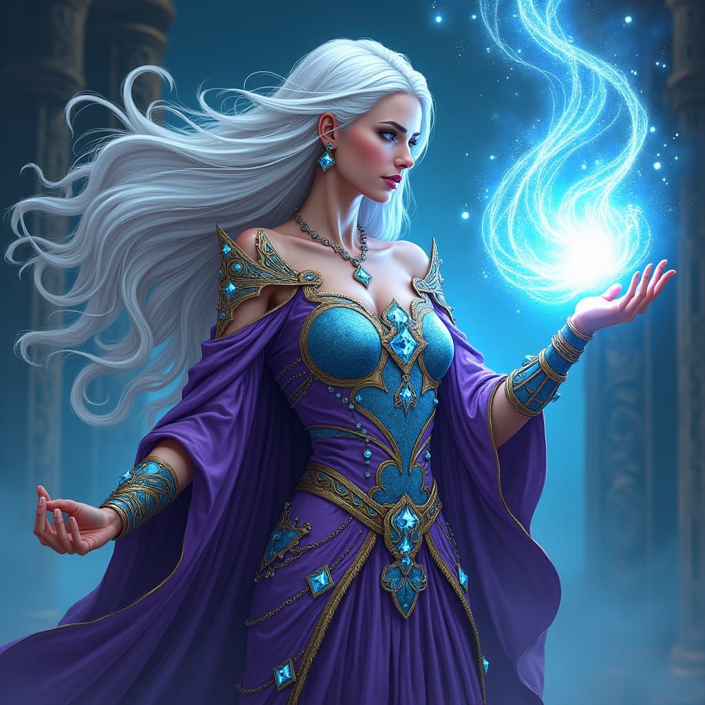 Stunning Sorceress Casting a Spell in Comic Art Style