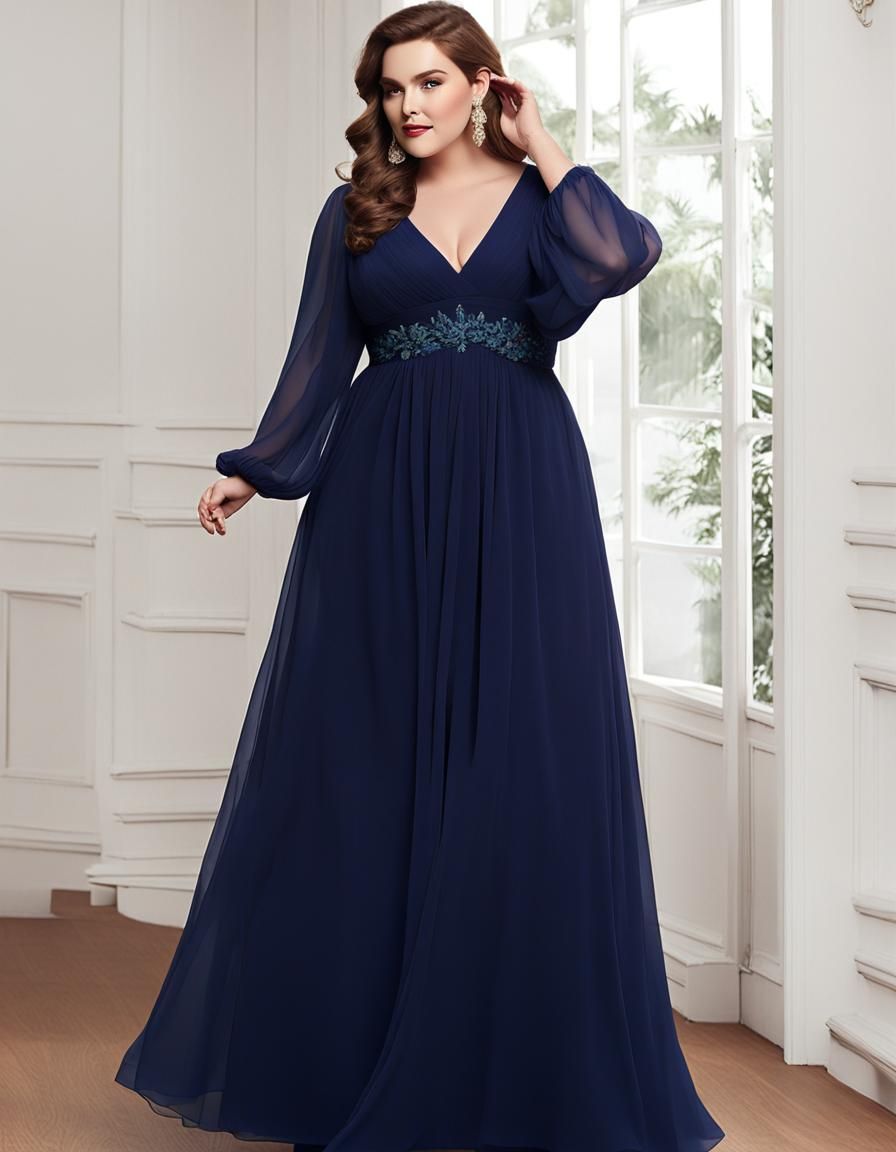 Elegant Plus Size Chiffon Evening Dress with Lantern Sleeves