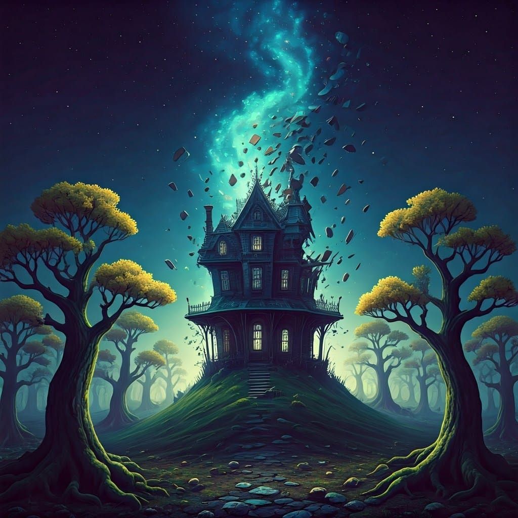 Ethereal Haunted House in Surrealist Dreamscape