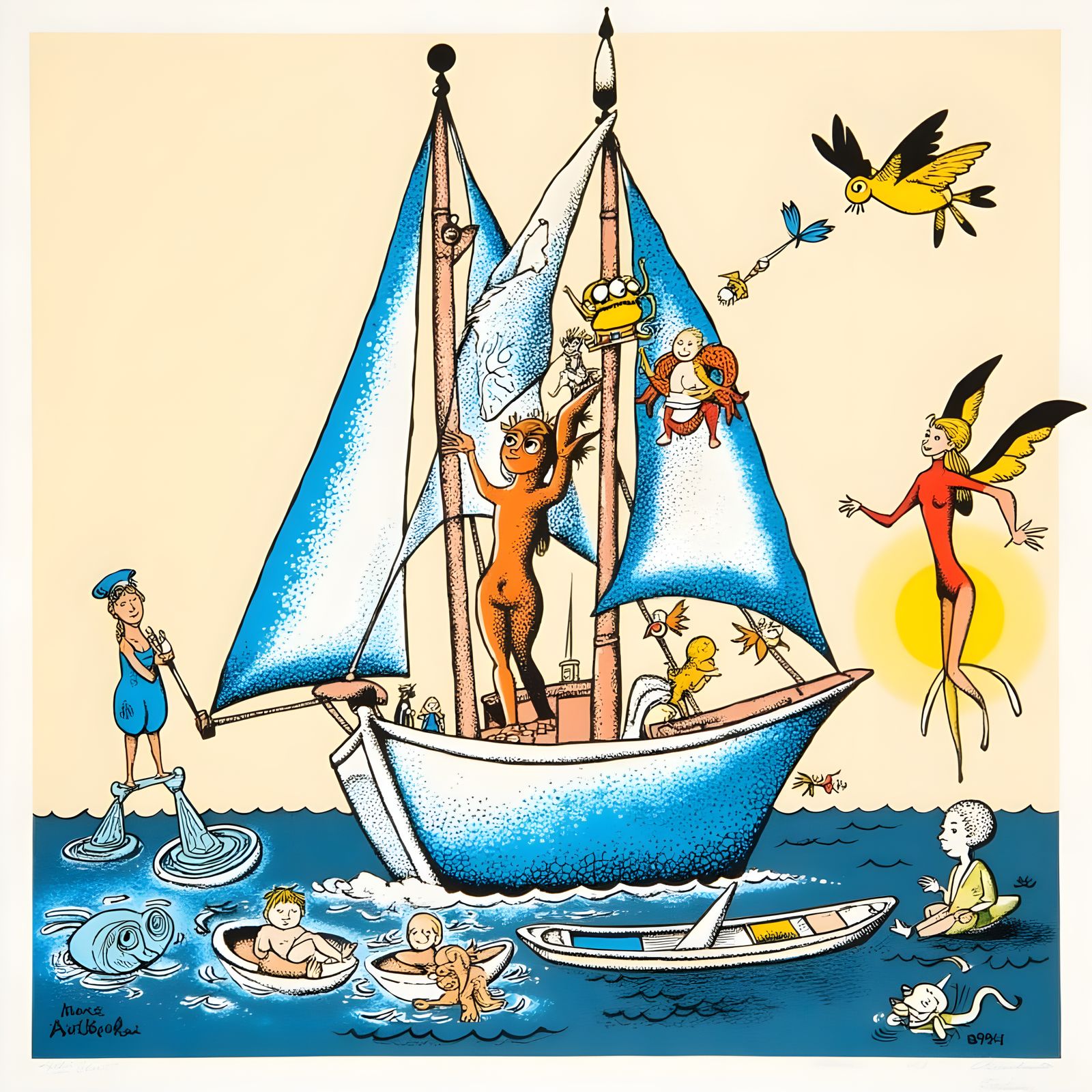 Vibrant Sailing Scene in Pop Art Style