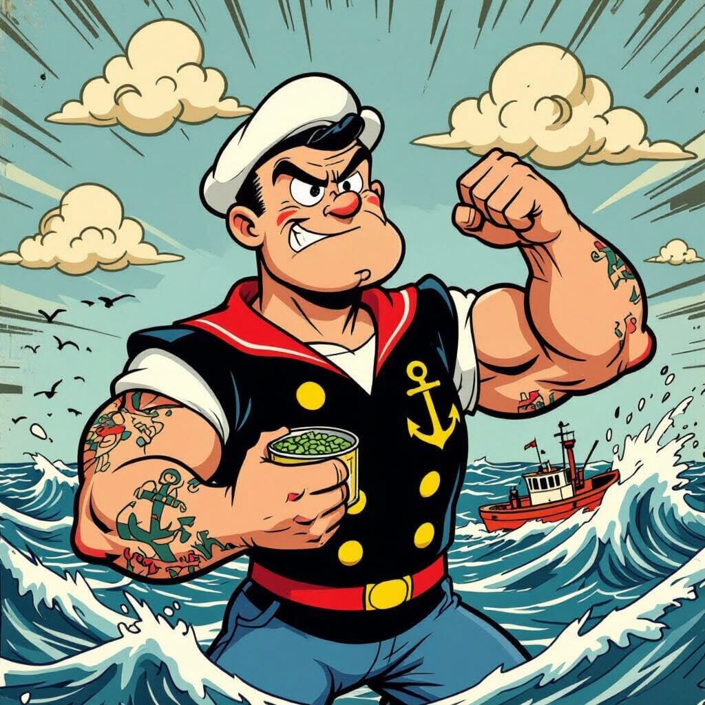 Popeye Flexes in a Vintage Cartoon Style