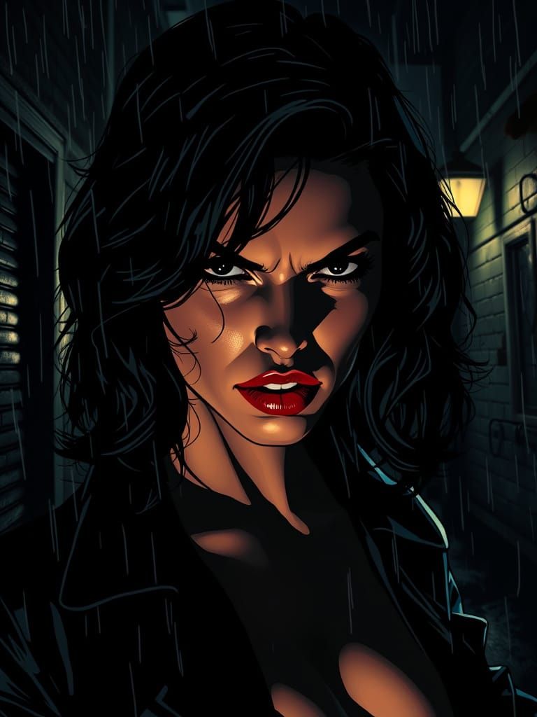 Noir Portrait of a Woman in Sin City Style
