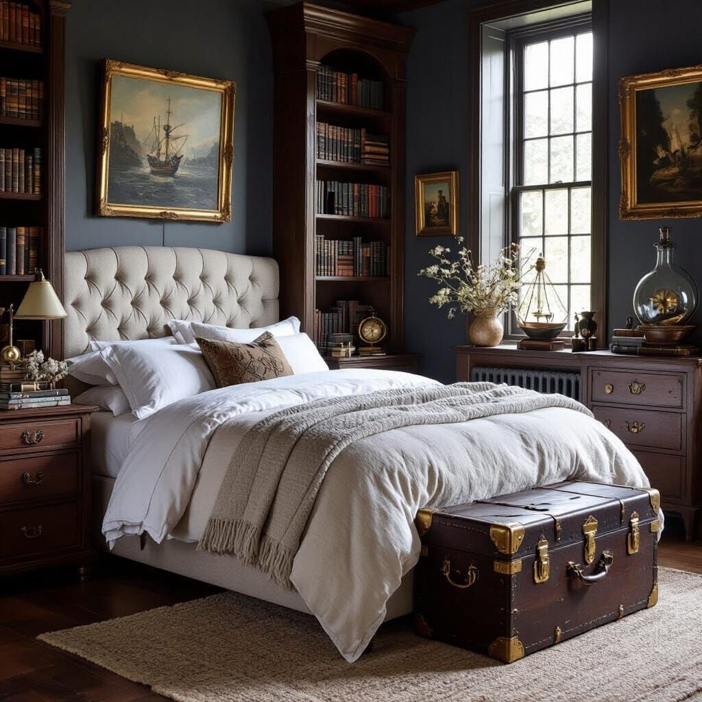 Cozy Victorian Pirate Bedroom with Antique Books