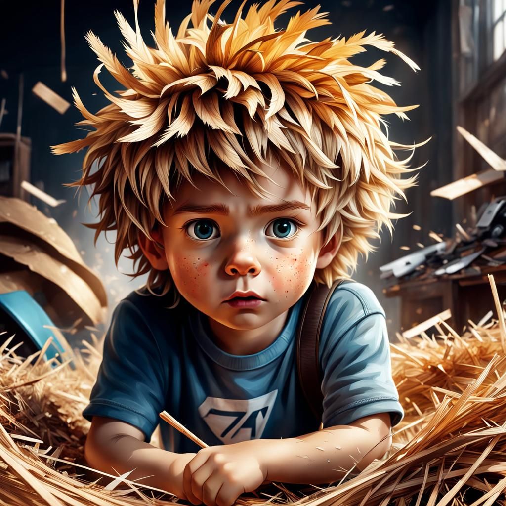 Hyperrealistic Portrait of a Disheveled Boy in Room
