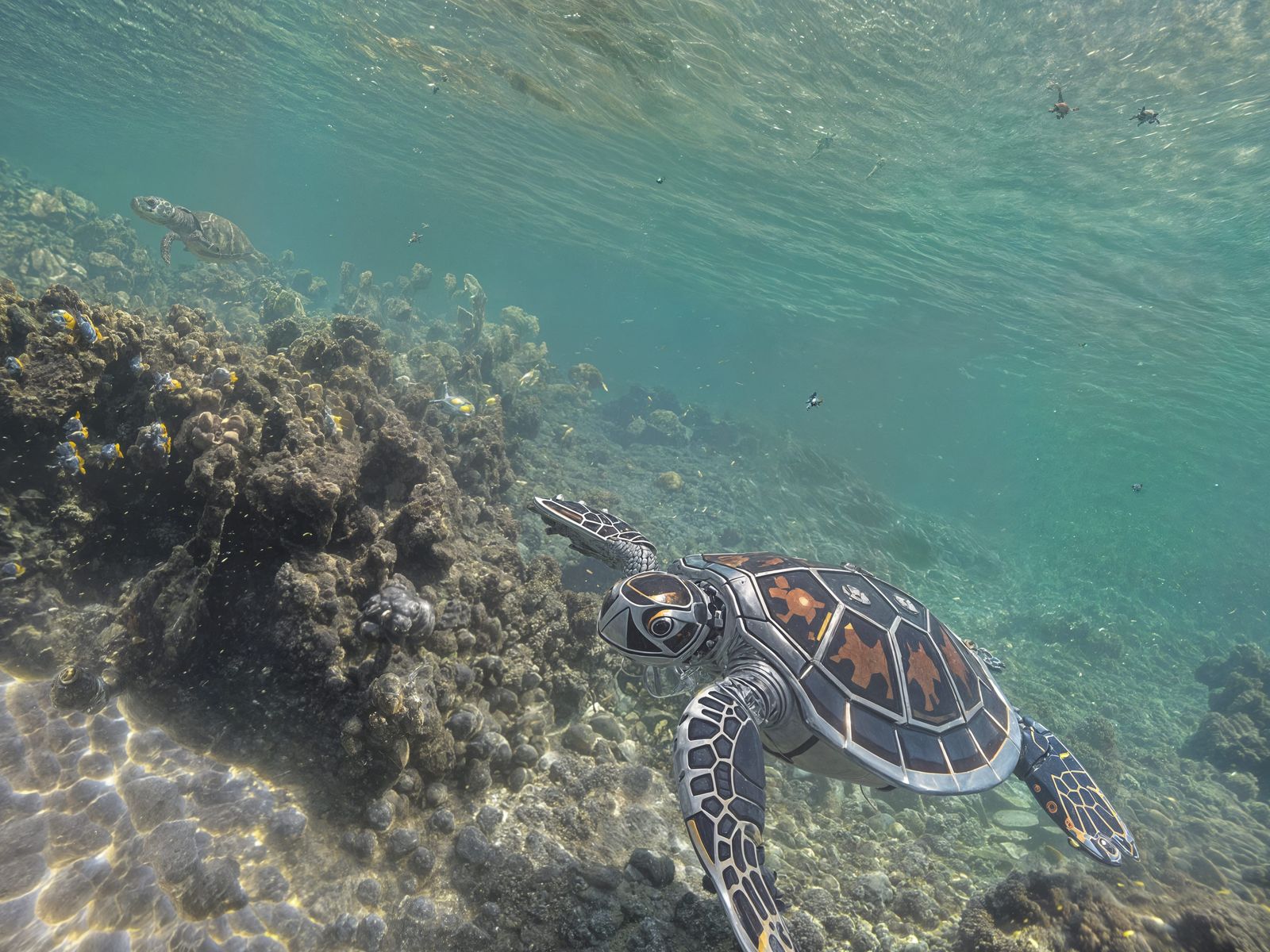 Majestic Turtle Android Dives into Futuristic Ocean