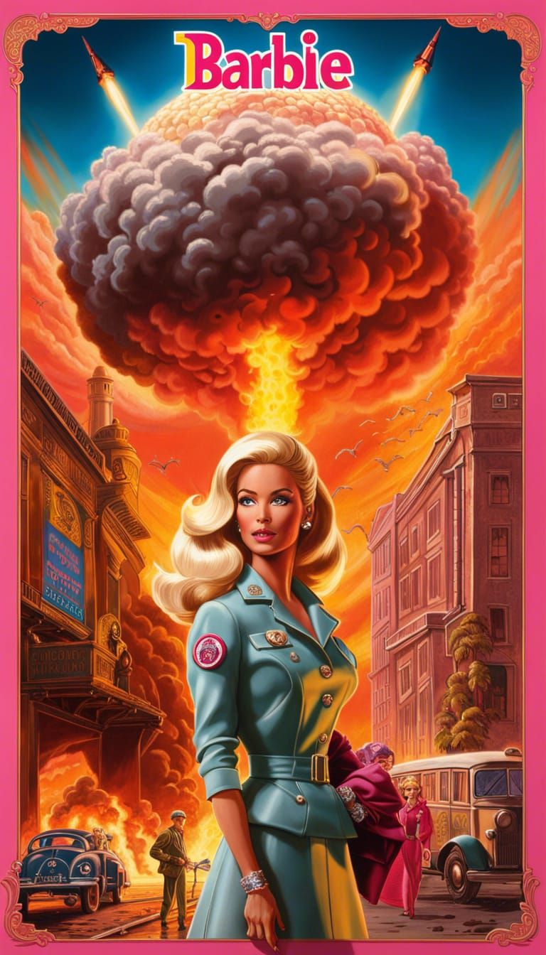 Barbie as Oppenheimer in Movie Poster Art