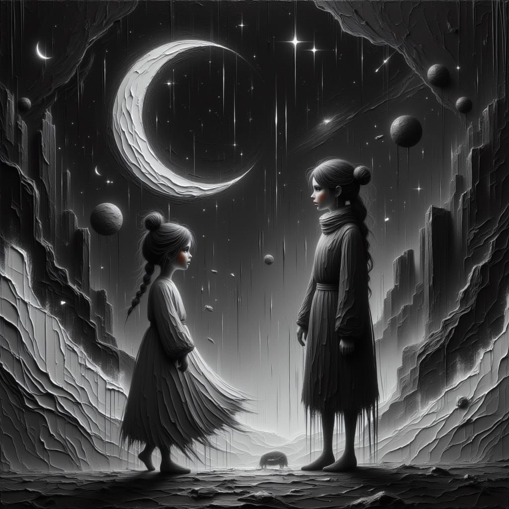 Child Asks About the Universe in Expressive Digital Art