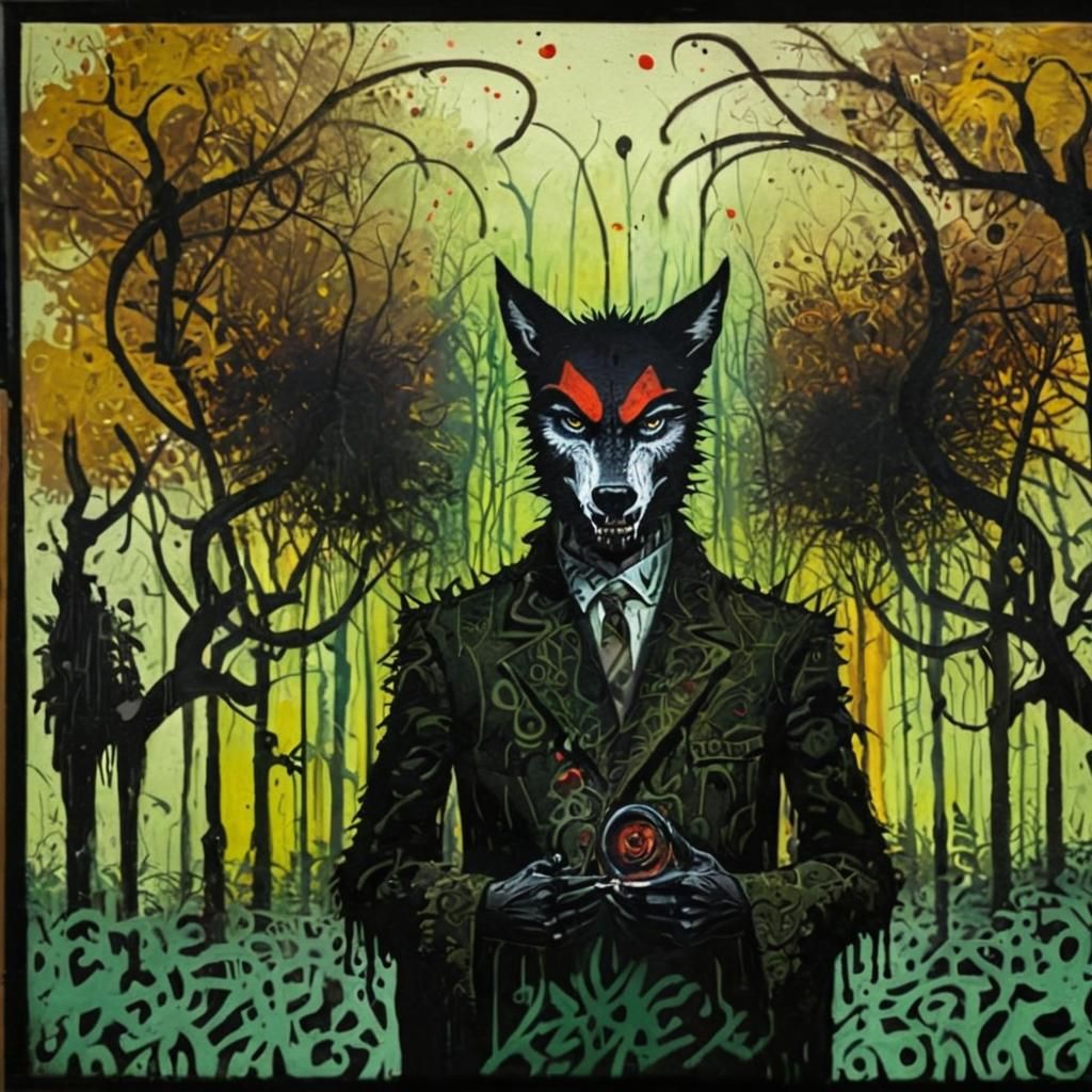 <lora:Graffiti Doom V2:1.0>Abstract painting of a Werewolf