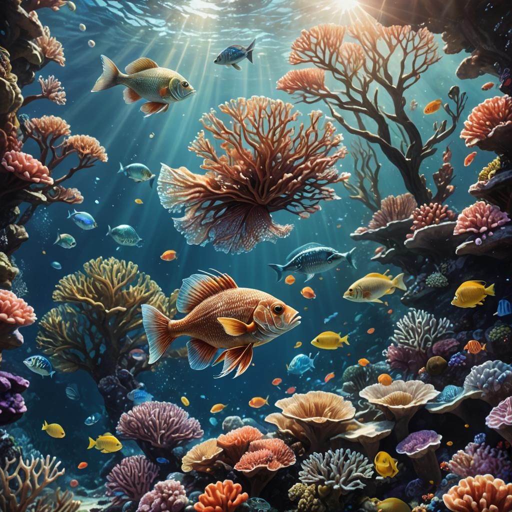 Vibrant Underwater Scene with Fantastical Fish
