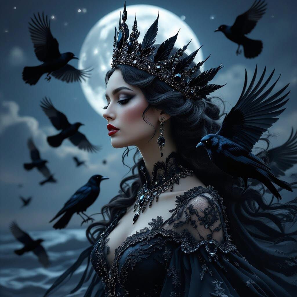 Regal Statue with Feather Crown and Gemstones