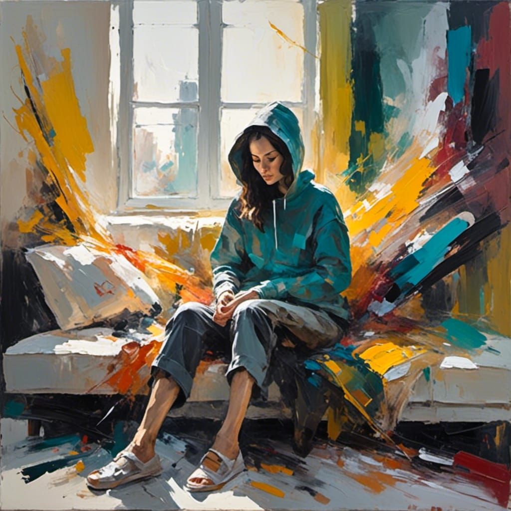 Woman on Sofa in Lyrical Abstraction Style