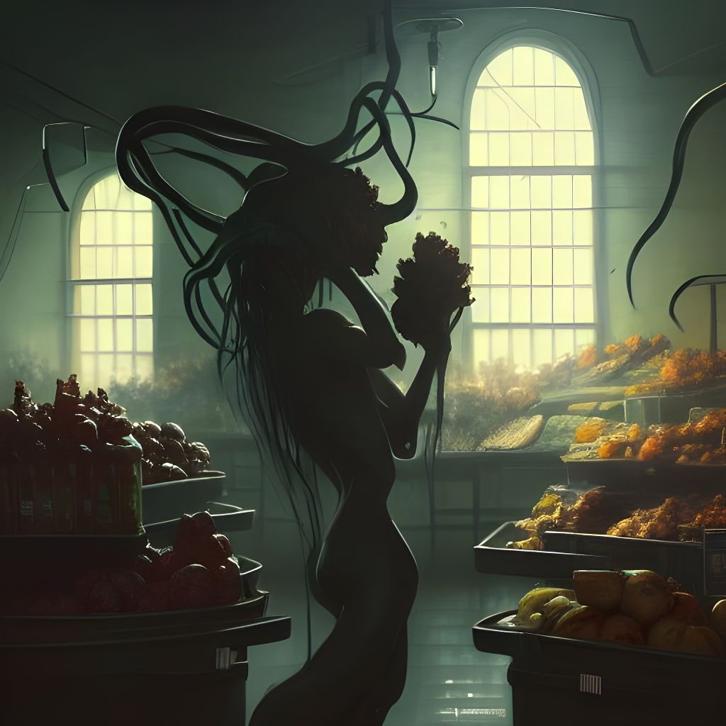 Monster Woman Grocery Shopping: Dark Fantasy Art