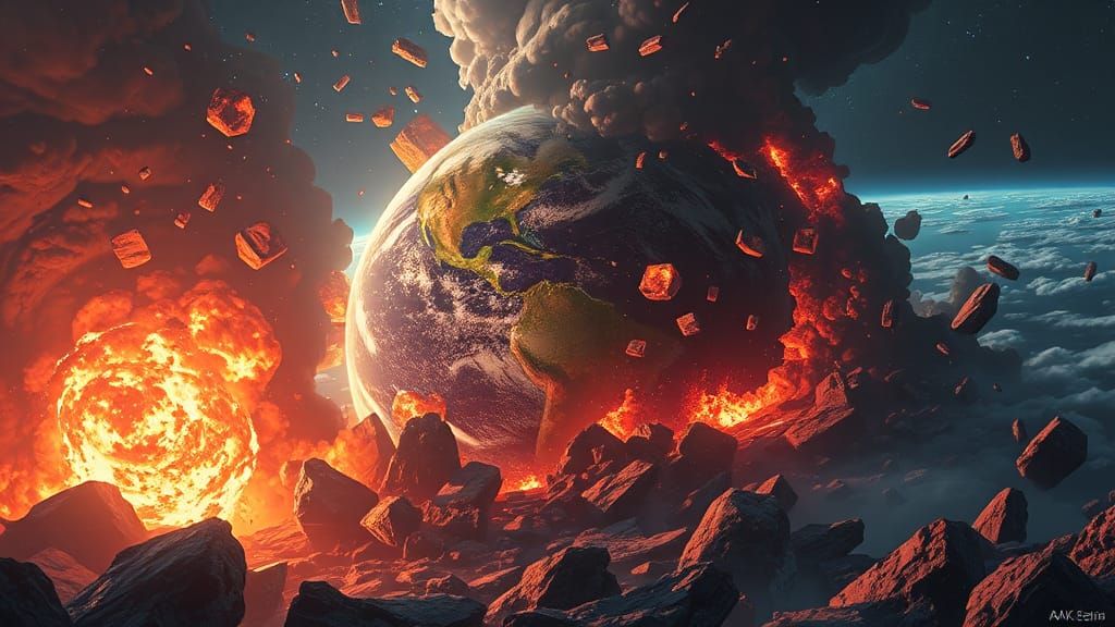 Apocalyptic Earth Breakdown in Anime-Inspired 3D Art