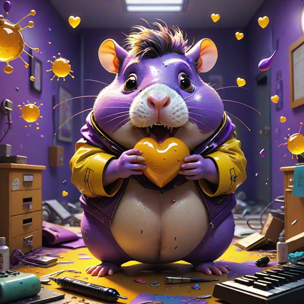 Surreal Hamster Hippo Hybrid Hops with Harmonica in Eerie Ho...