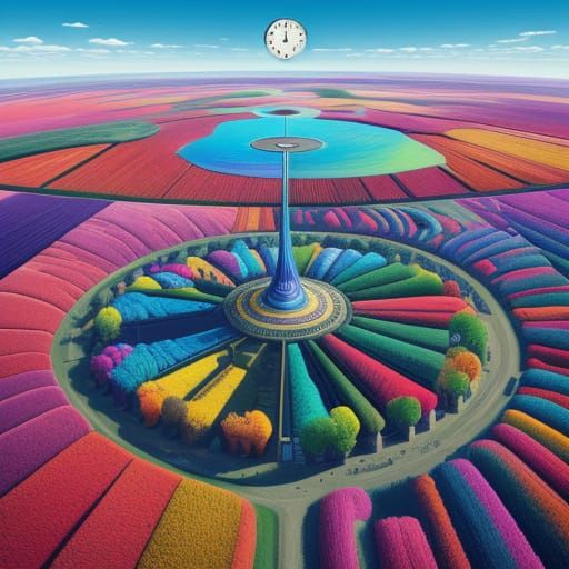 Dreamlike Holland Tulip Fields in Surreal Landscape