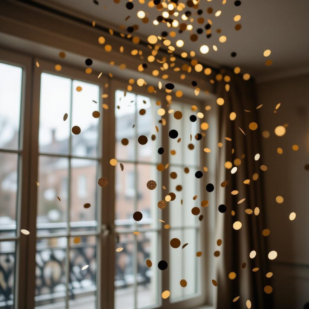Black and gold Confetti falling from the ceiling