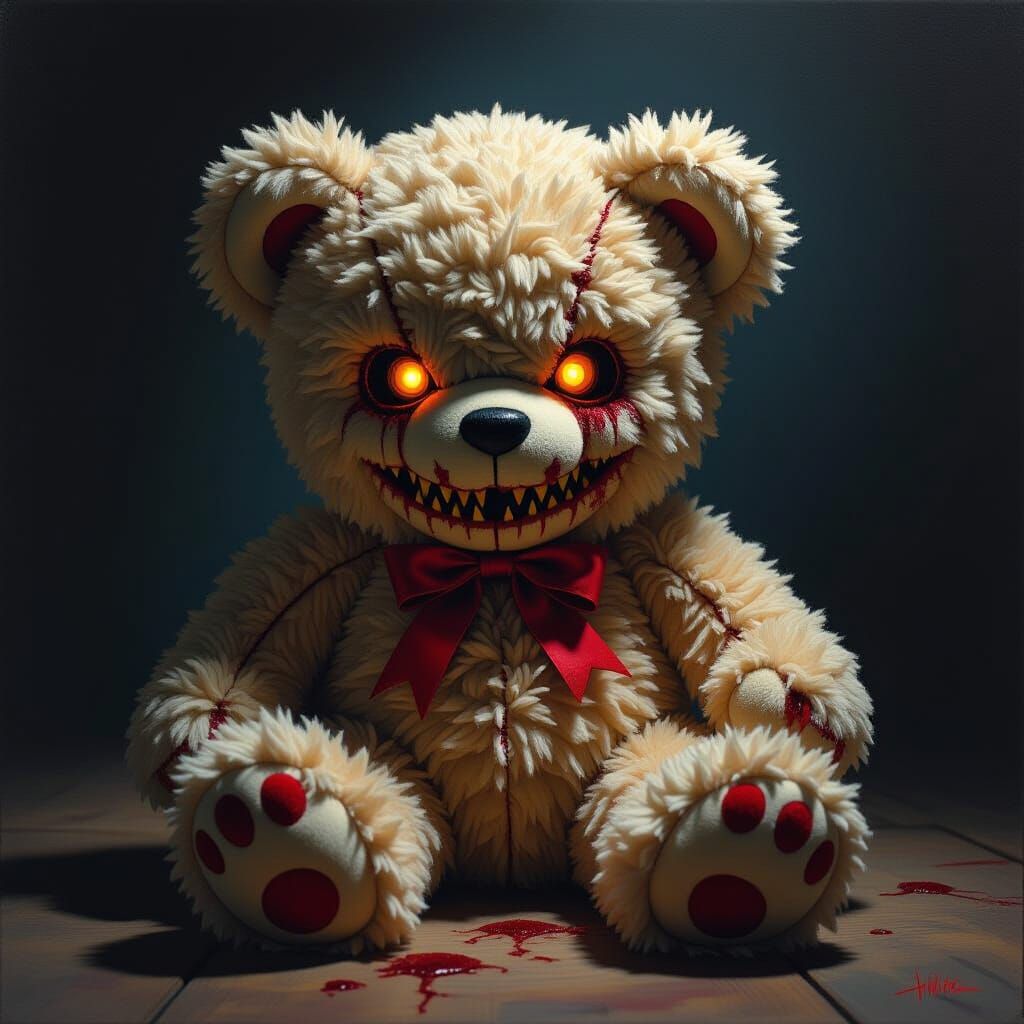 Sinister Plush Toy Painting: A Terrifying Visage