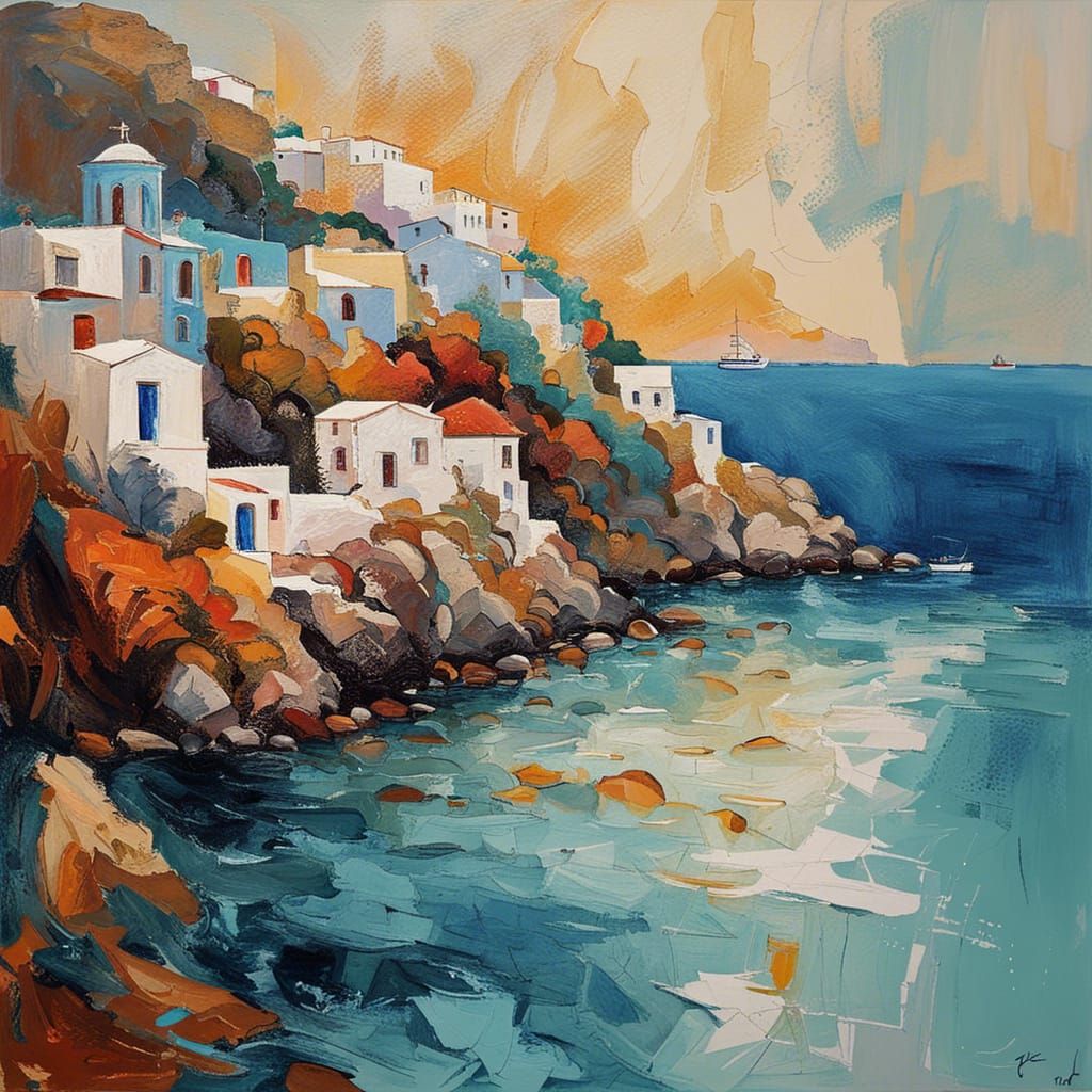 Greek Island Impressionism: Abstract Art in Complementary Co...