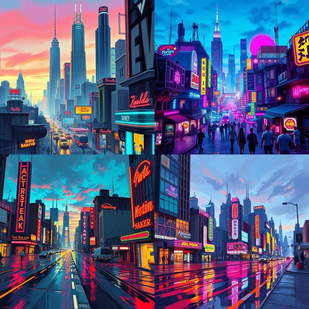 Vibrant Cityscape in Retro Style