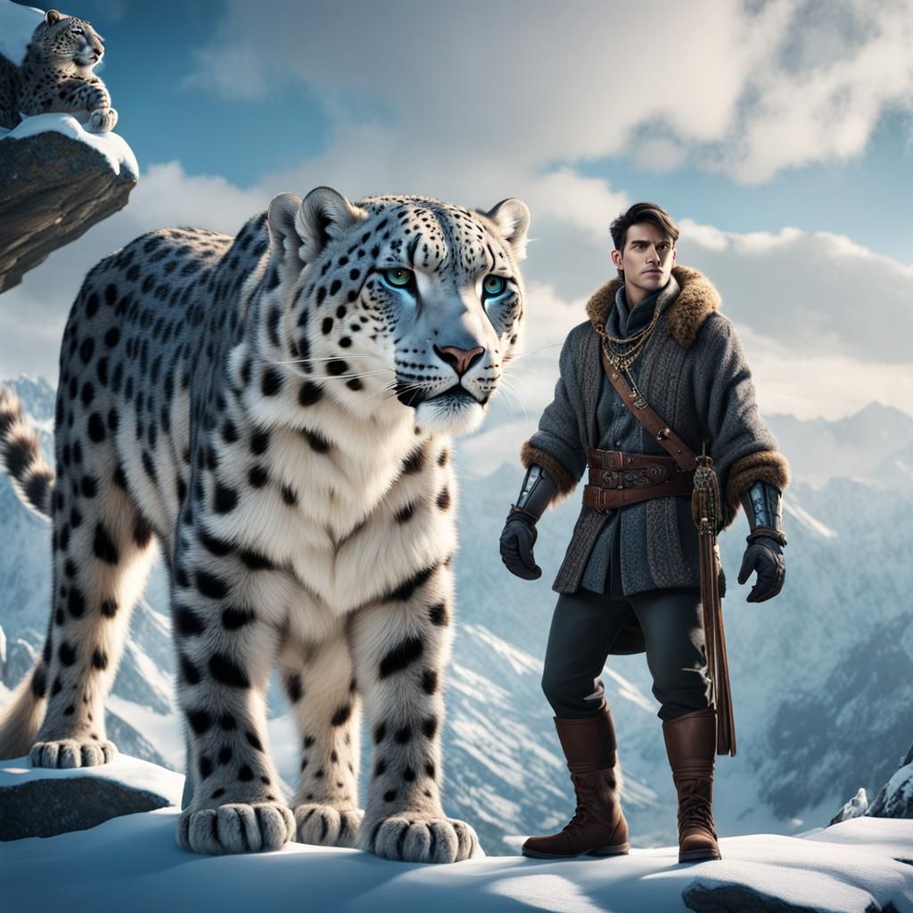 Snow Leopard Encounter: Detailed Matte Painting