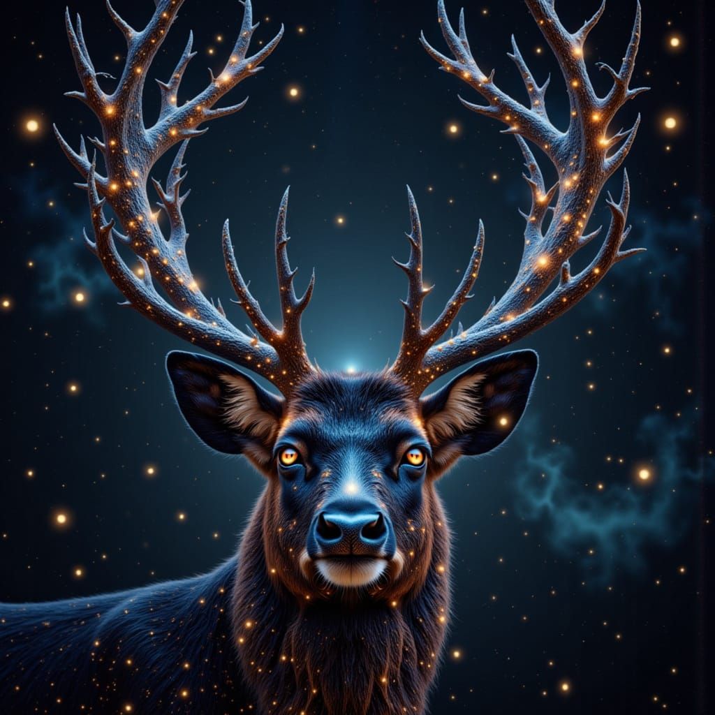 Stag's Eyes Formed from Stars in Celestial Style