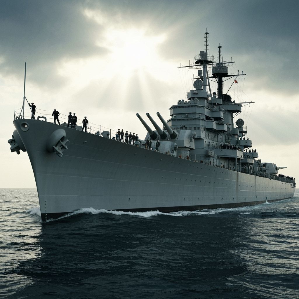 US Navy Battleship in Hyperrealistic Splash Art Style