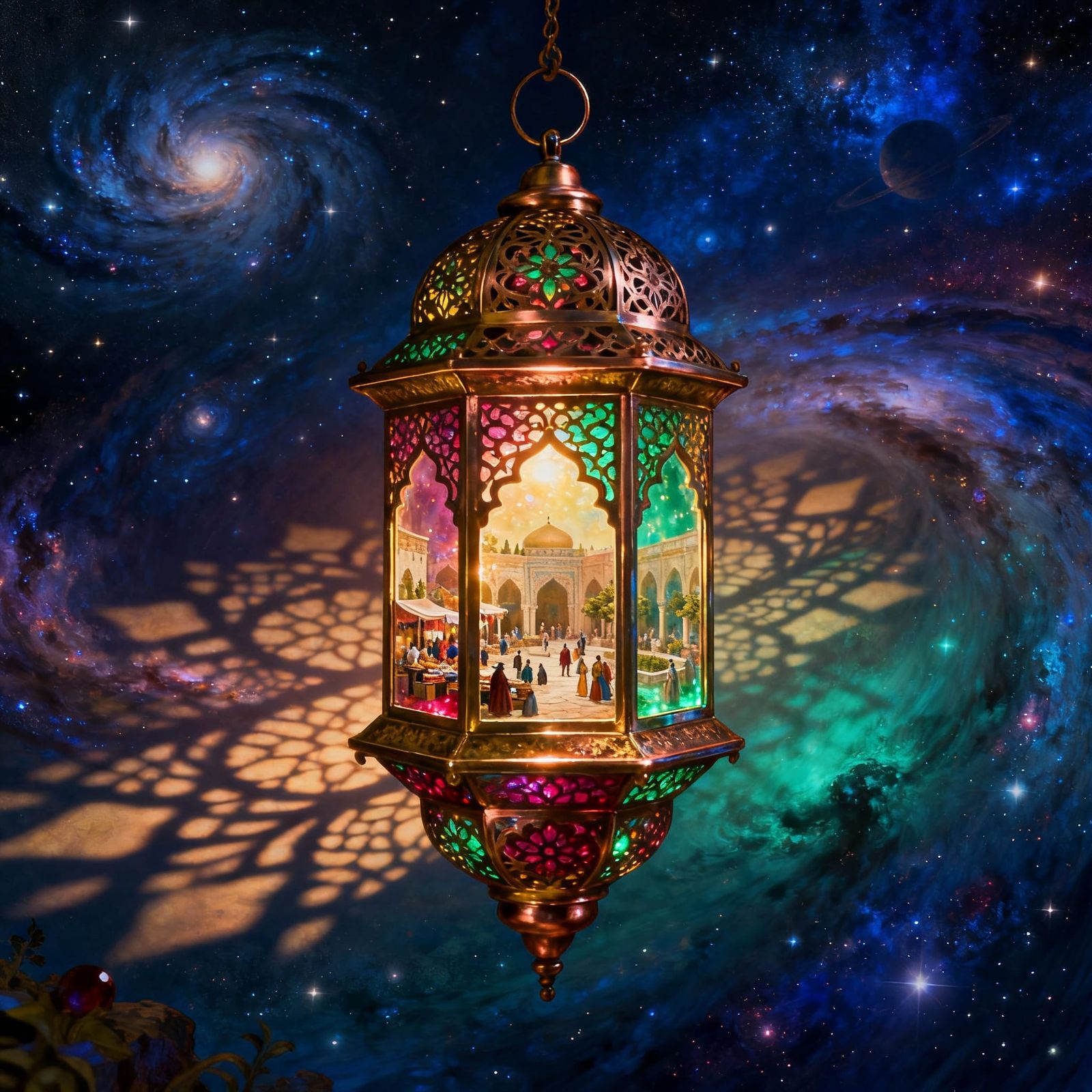 Ornate Turkish Lantern in Cosmic Surrealism Style