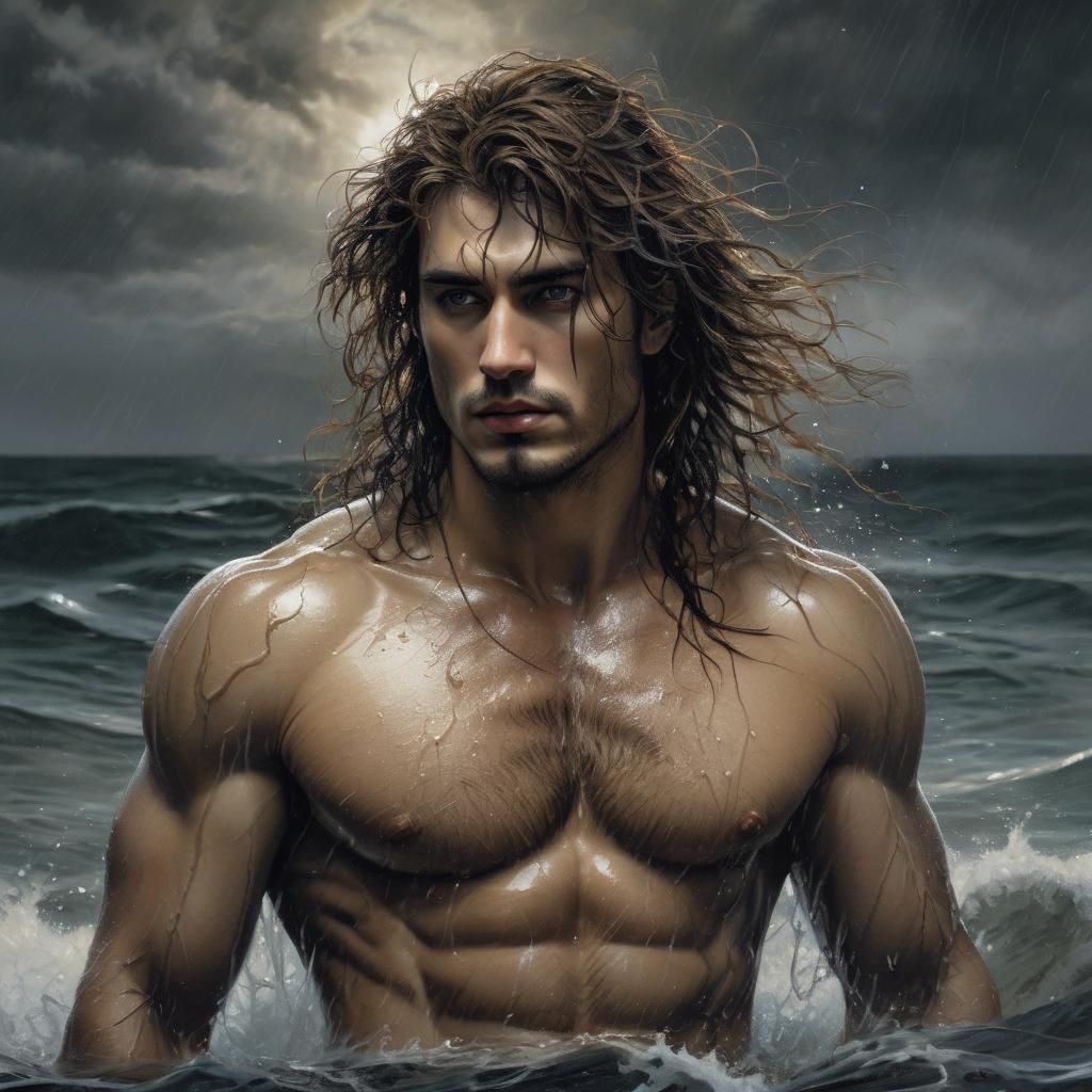 Latino Swimmer in Moonlight: A Digital Masterpiece