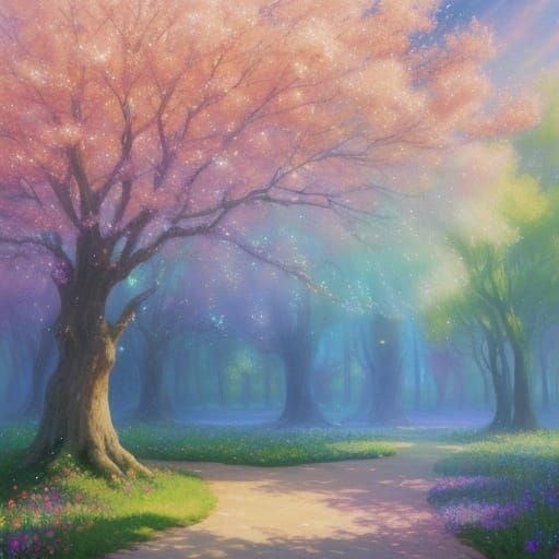 Iridescent Bubble Gum Tree in Whimsical Fantasy Style