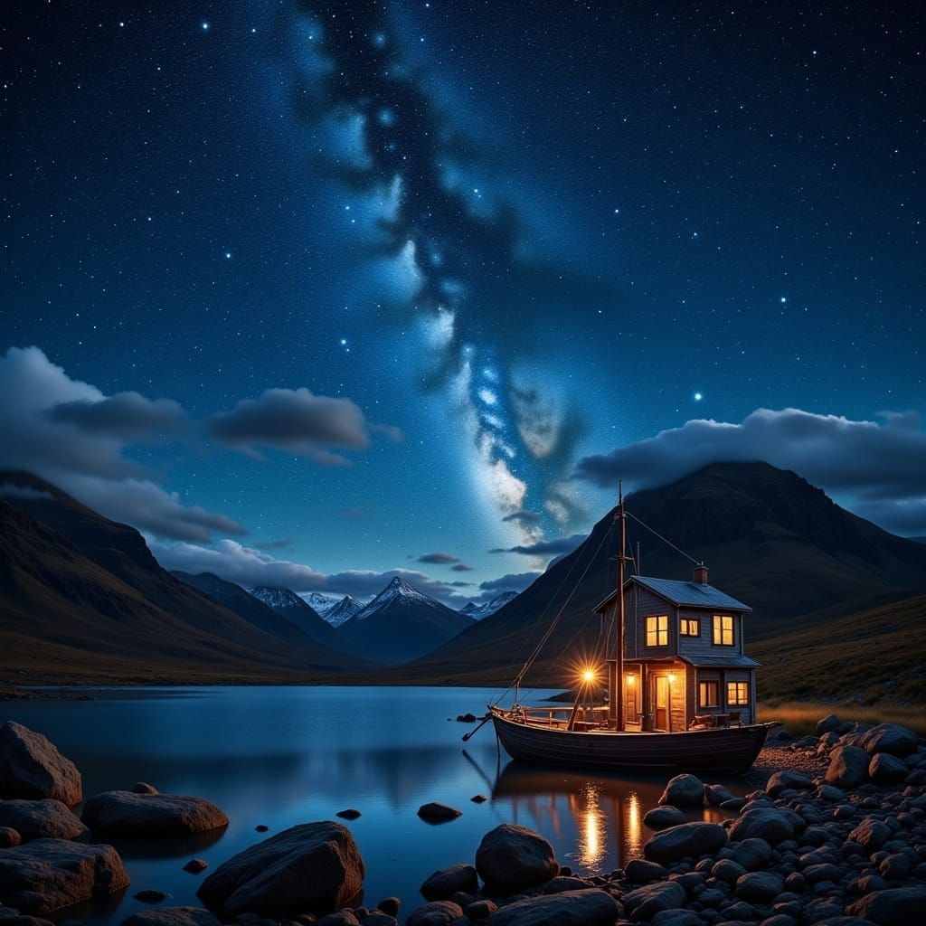 Painterly Starry Night Impression in Realist Style