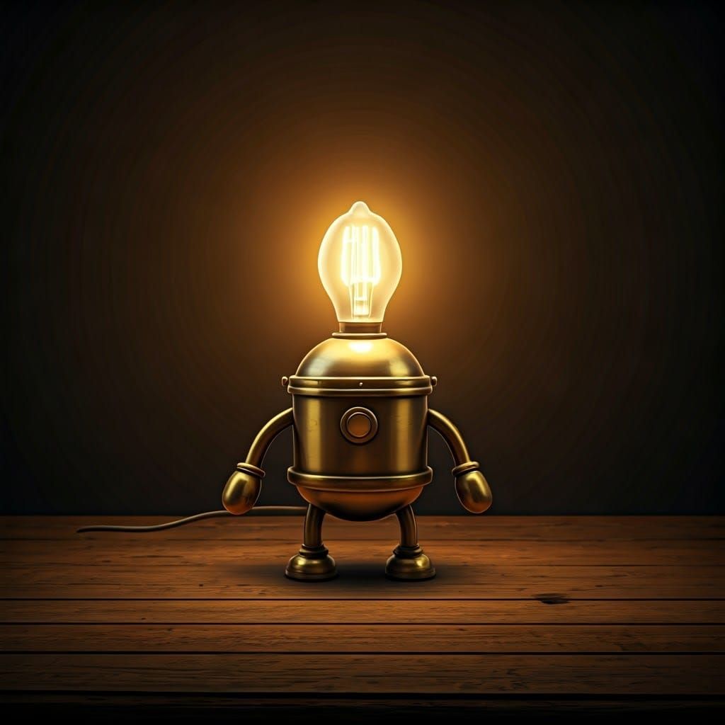 Whimsical Lamp's Journey in Retro-Futuristic Style