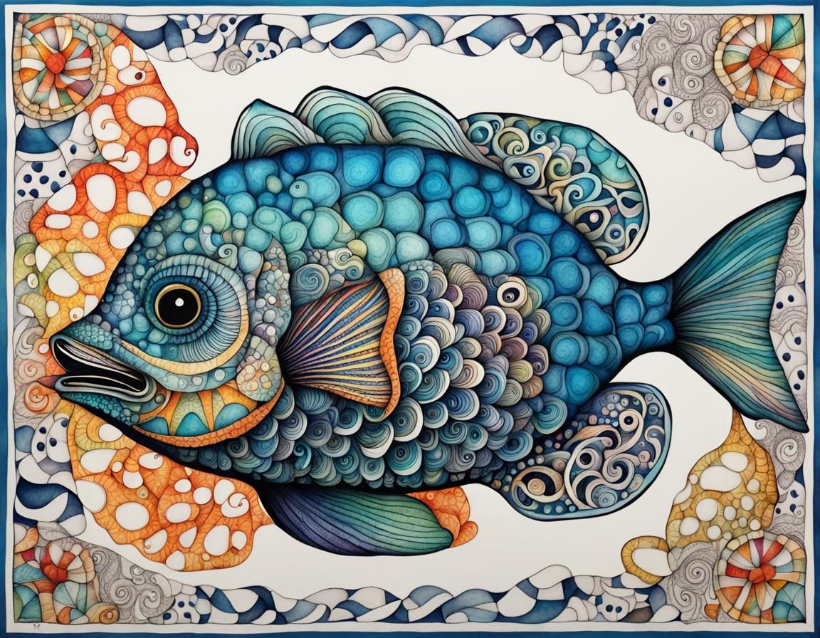 Colorful Zentangle Blowfish Poster Art