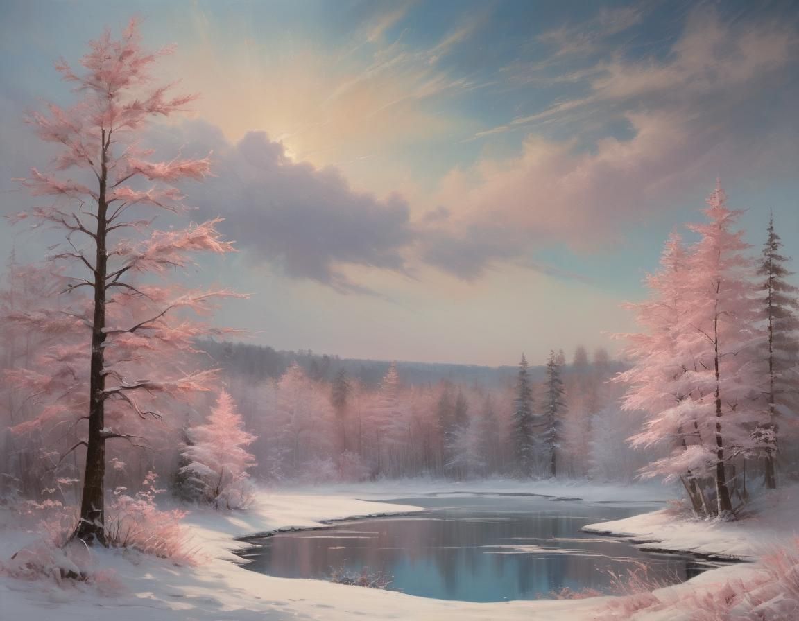 Serene Winter Landscape Oil Painting