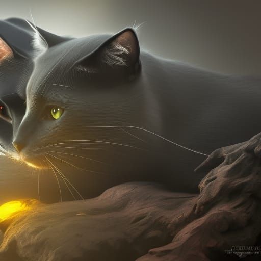 Gray and Black Cat Matte Painting