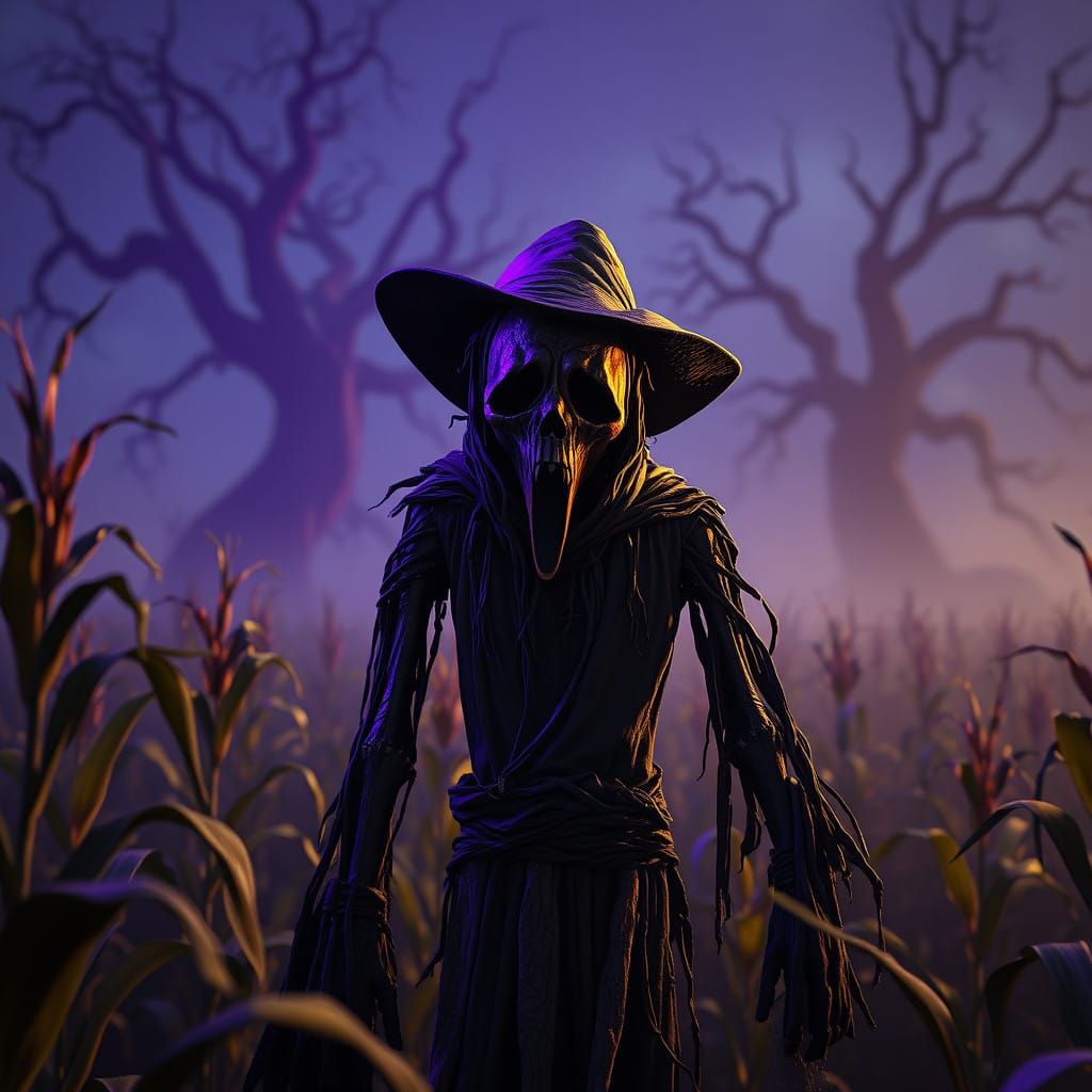 Dark Fantasy Scarecrow in Tattered Ghostface Mask