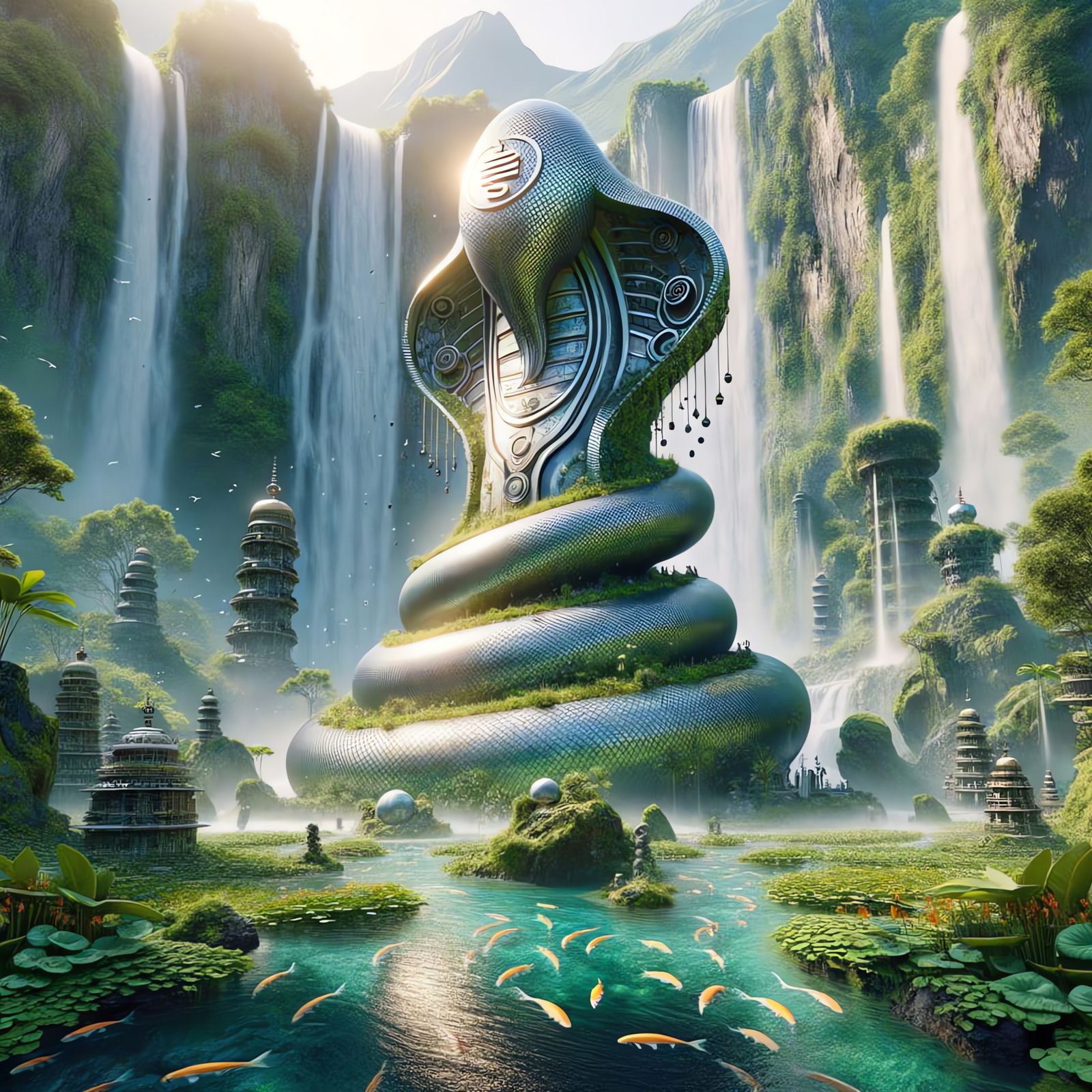 Ethereal Shiva Lingam Amidst Lush Alien Ecology