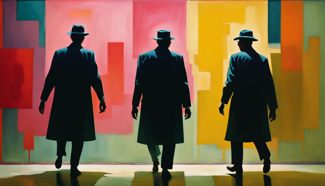 Surreal Figures Chase in Parallel, Shadows Dance