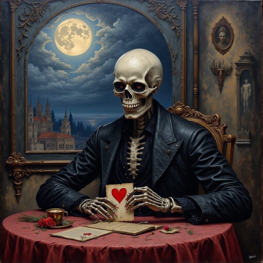 Skeleton Receives Love Letter by Moonlight
