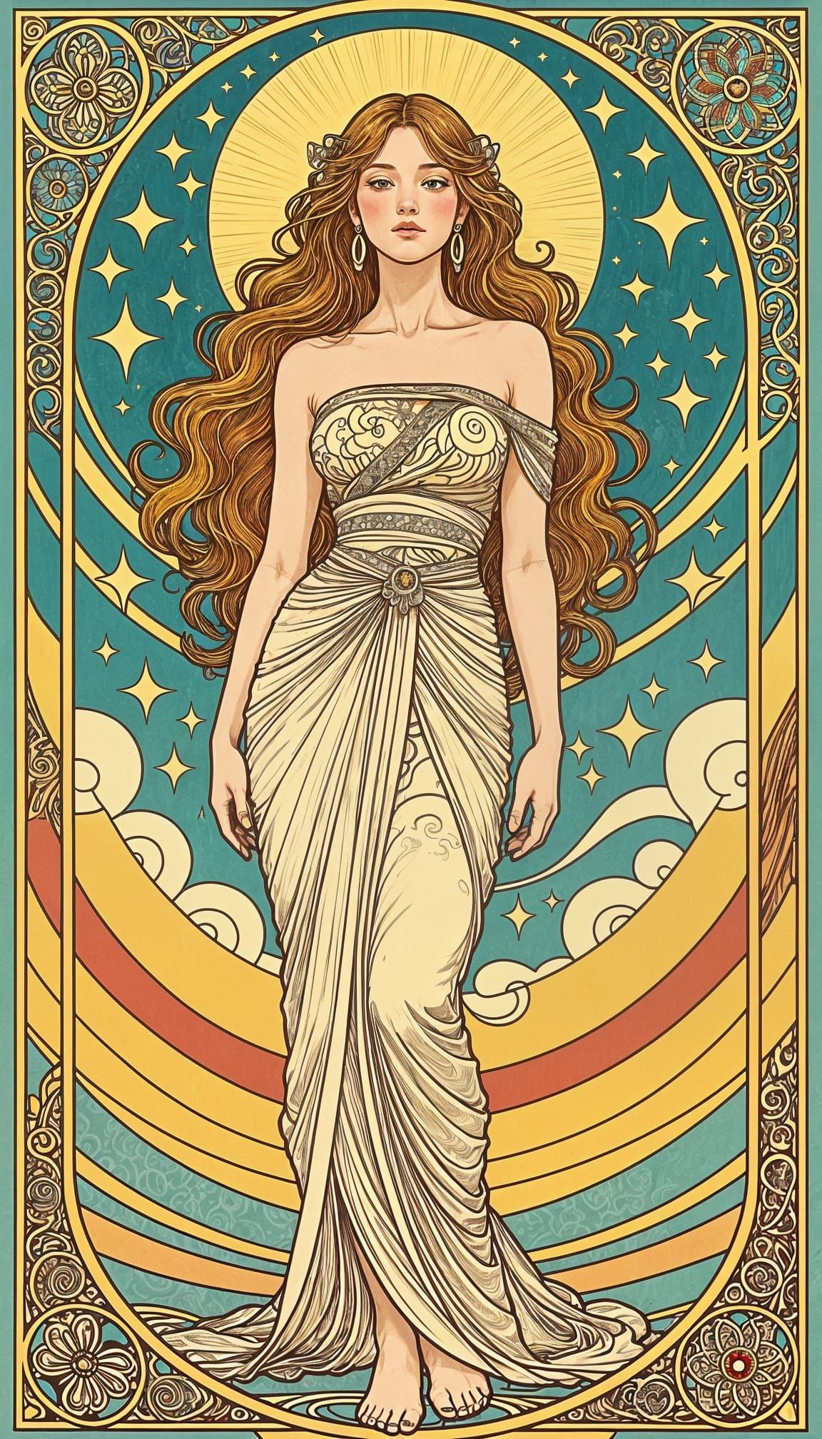 Radiant Woman in Art Nouveau Pop Art Style