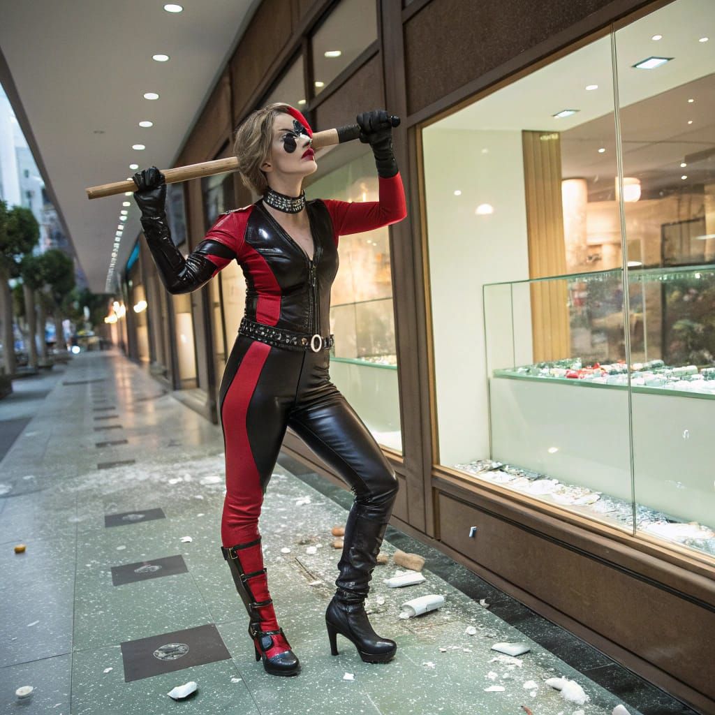 Female Outlaw in Edgy Leather Jumpsuit with Diamond Accents