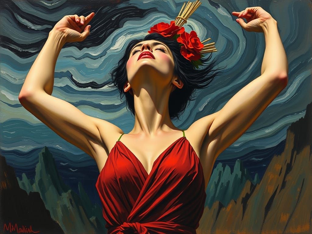 Emotional Release: Woman in Expressionist Storm