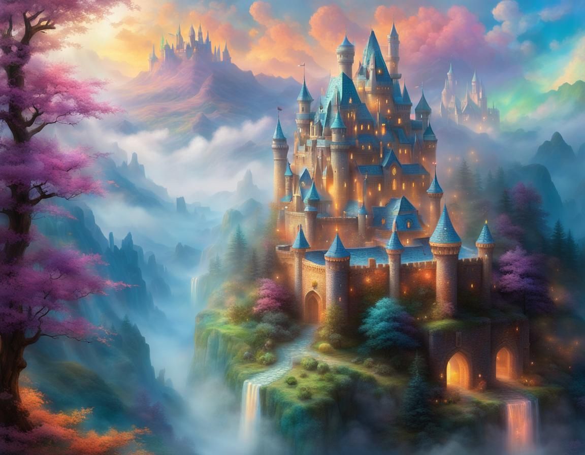 Ethereal Sorceress Castle in Fantasy Art Deco Style