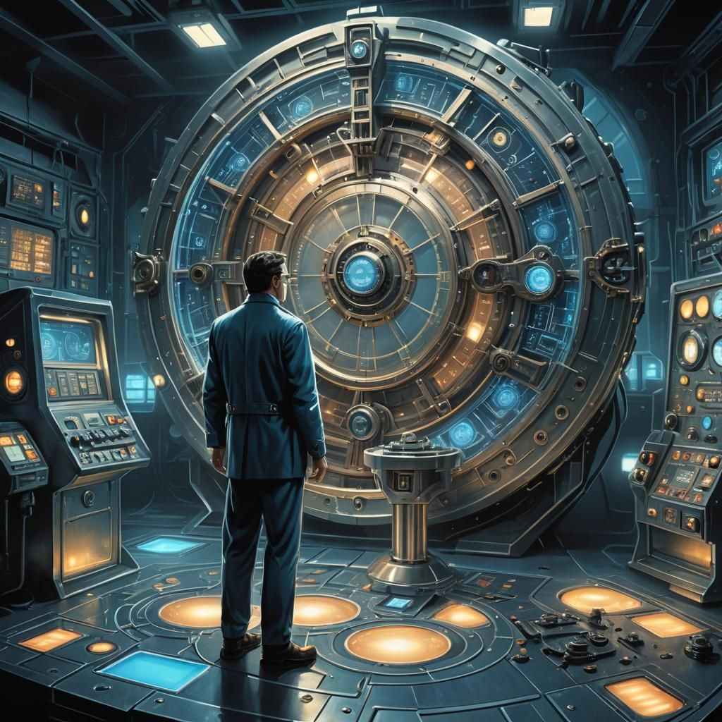 Retro-Futuristic Time Machine in Sci-Fi Laboratory
